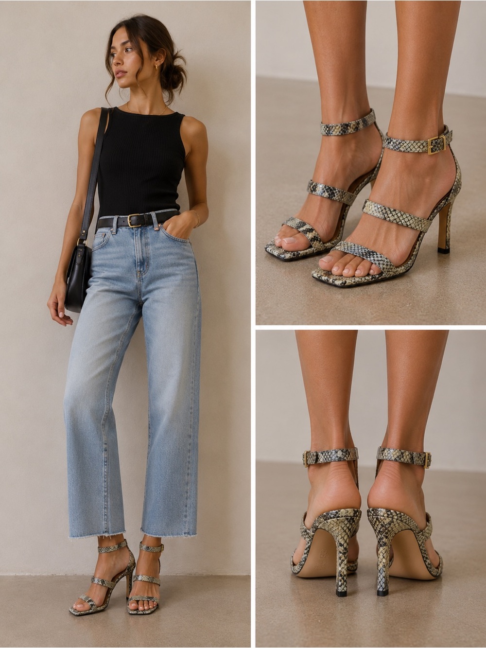 Paris Texas Ankle Cuff Lamé Python Embossed Leather Sandals